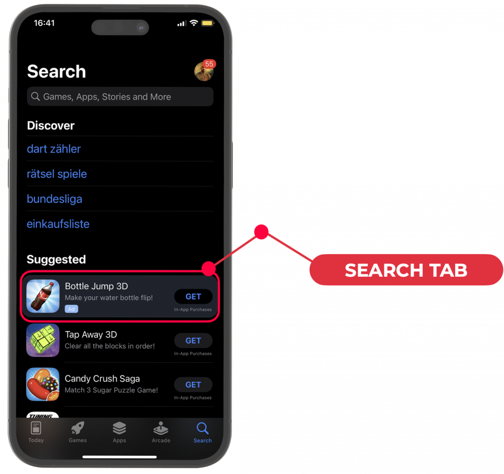 app store ads search tab 